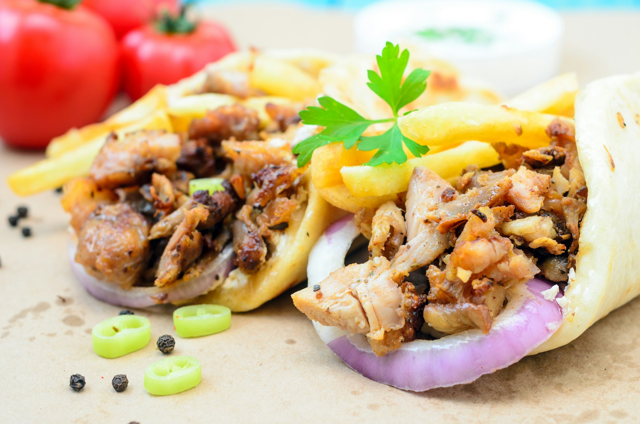 Lamb and chicken kebabs with salad and pitta